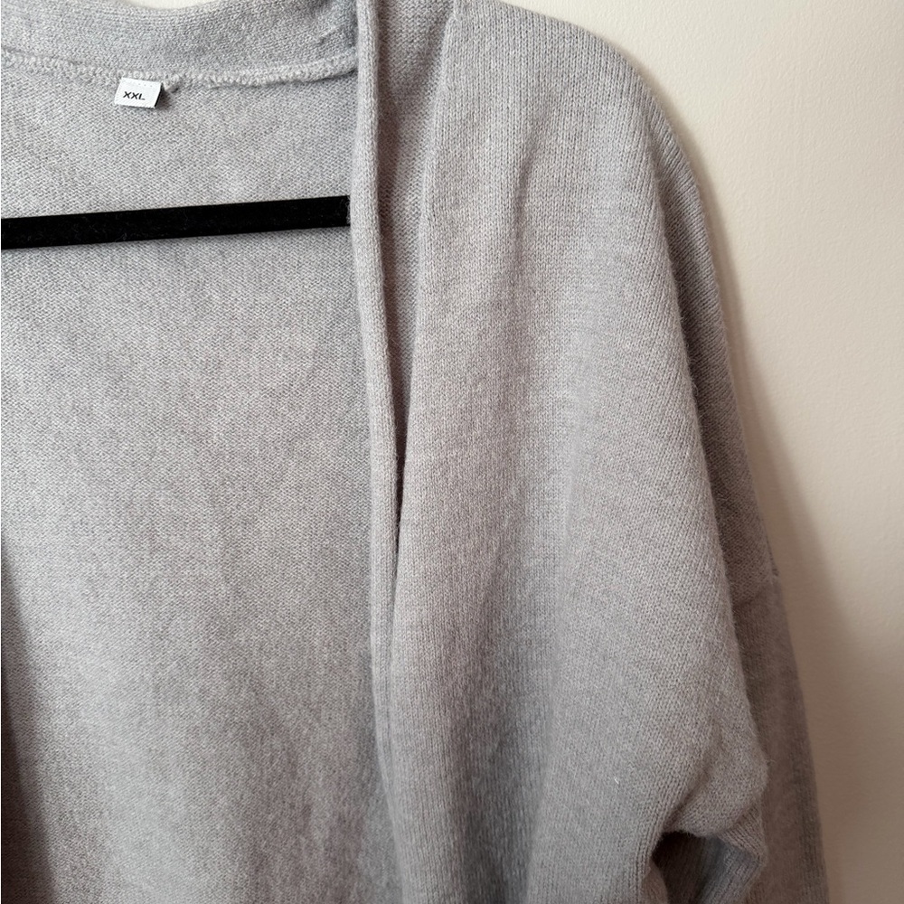 Light Gray Open Front Cardigan XXL | Soft Knit Cozy Sweater - Picture 3 of 4